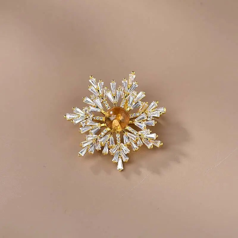 Natural Citrine Brooch - Snowflake Design with Crystals Crystal Country Arts and Crafts