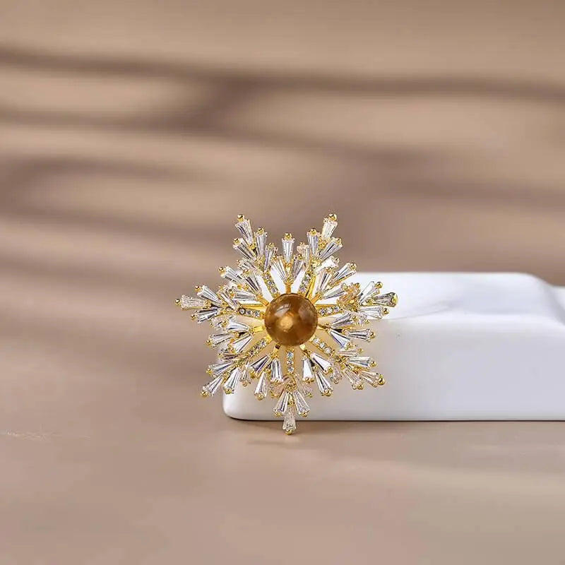 Natural Citrine Brooch - Snowflake Design with Crystals Crystal Country Arts and Crafts