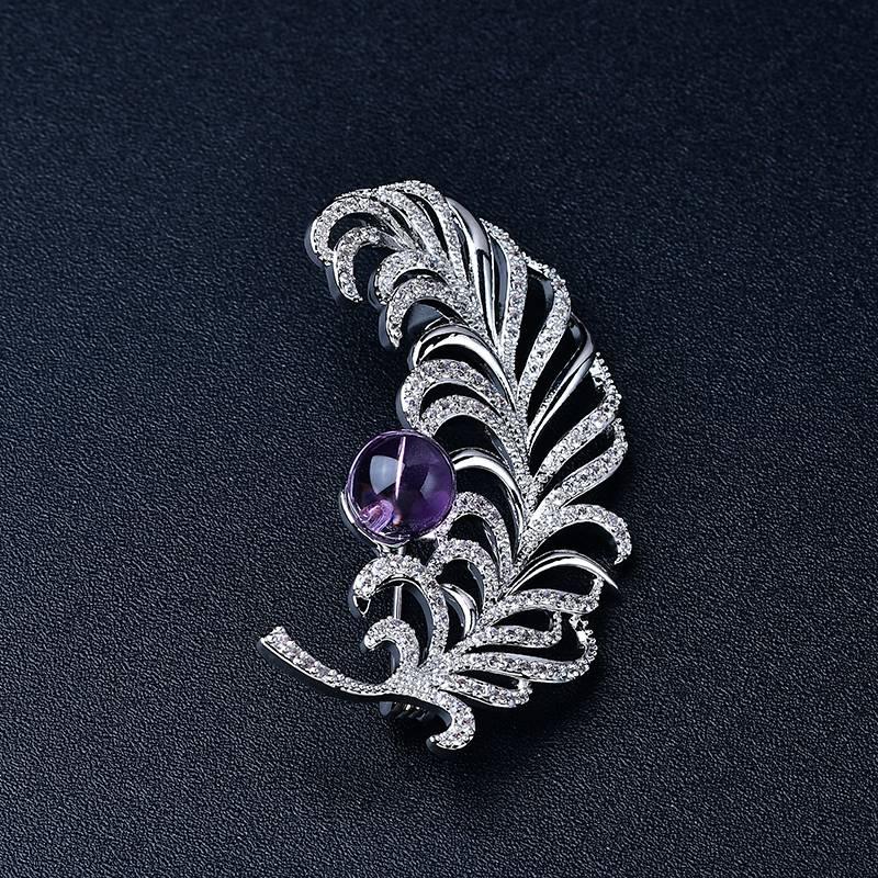 Natural Amethyst Brooch - Feather Model Jewelry Accessory Crystal Country Arts and Crafts