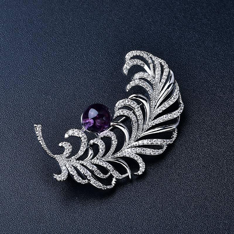 Natural Amethyst Brooch - Feather Model Jewelry Accessory Crystal Country Arts and Crafts