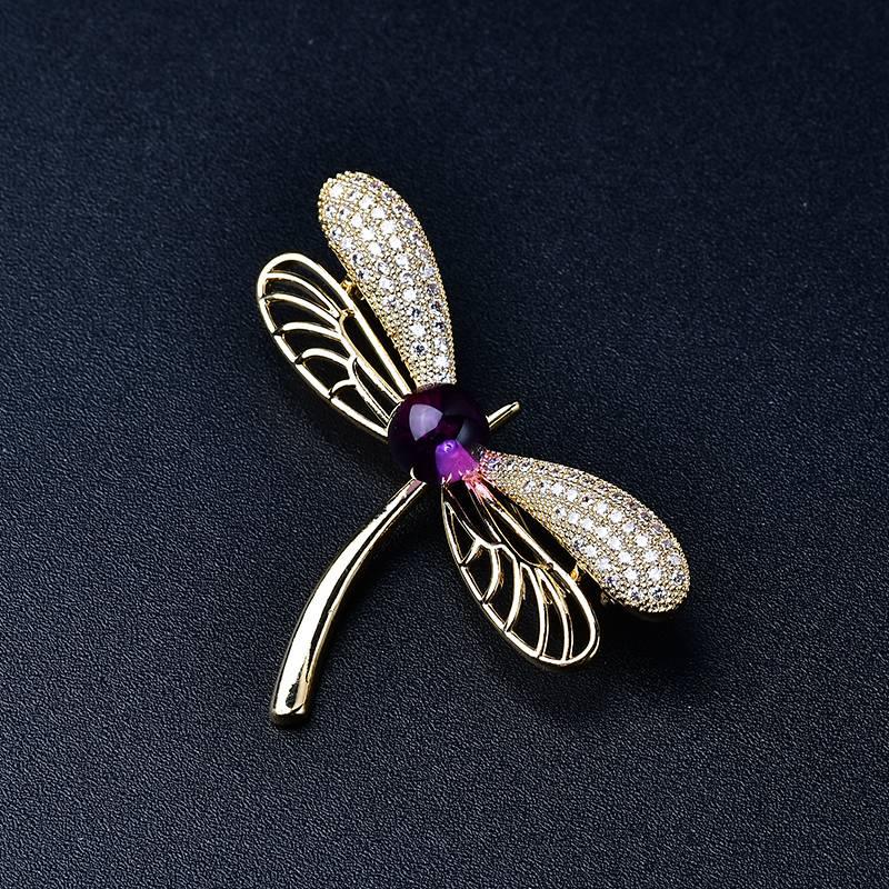 Natural Amethyst Brooch - Dragonfly Model Accessory Crystal Country Arts and Crafts