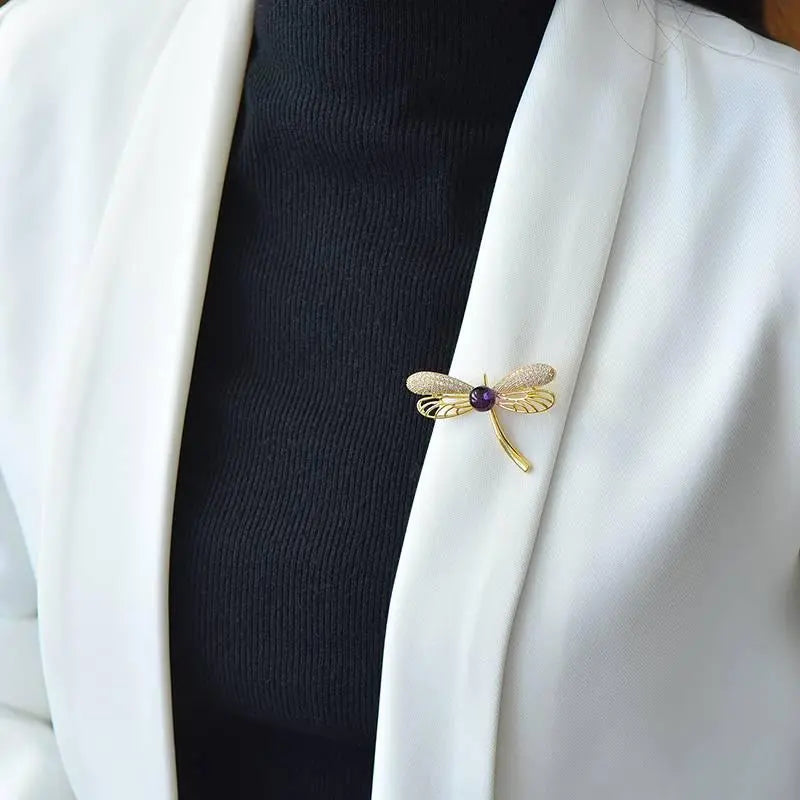 Natural Amethyst Brooch - Dragonfly Model Accessory Crystal Country Arts and Crafts
