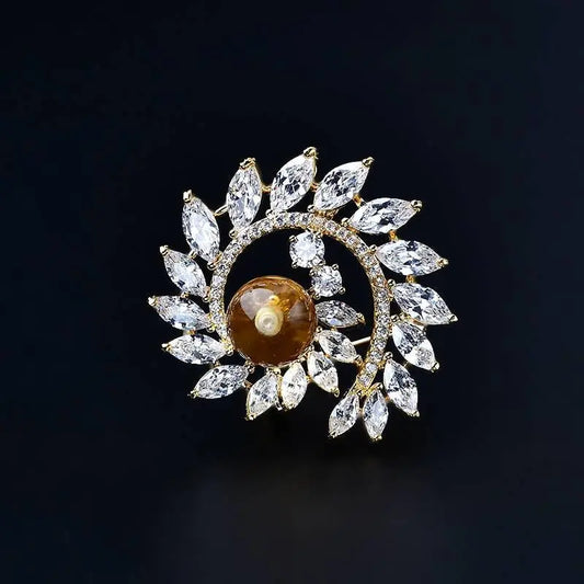 Natural Citrine Brooch - Lucky Circle Model Accessory Crystal Country Arts and Crafts