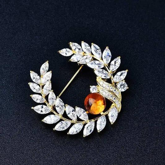 Natural Citrine Brooch - Bright Moon Model Elegance Crystal Country Arts and Crafts