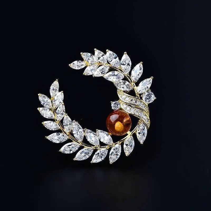 Natural Citrine Brooch - Bright Moon Model Elegance Crystal Country Arts and Crafts