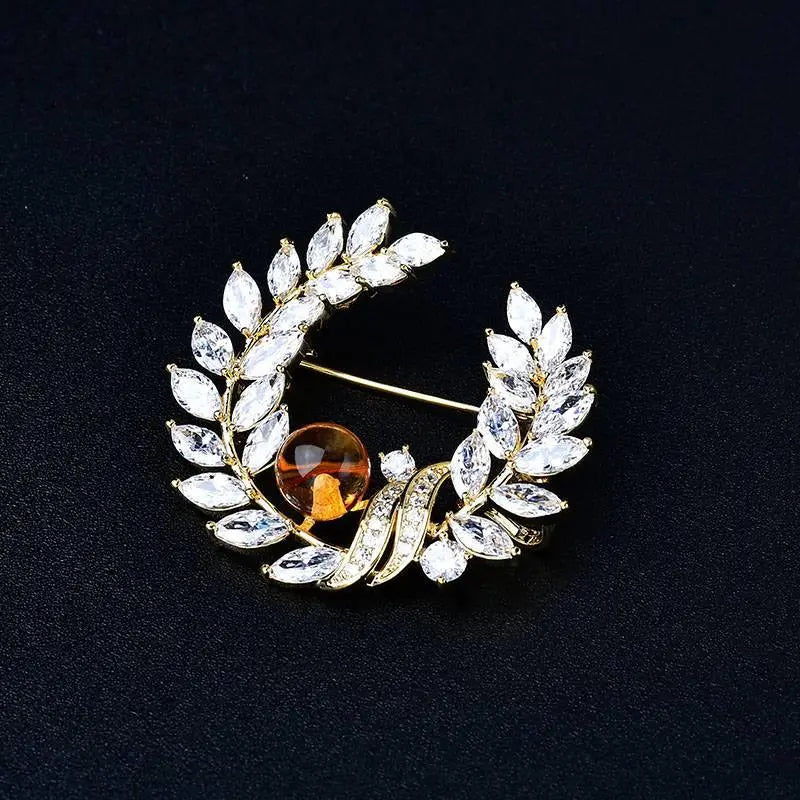Natural Citrine Brooch - Bright Moon Model Elegance Crystal Country Arts and Crafts