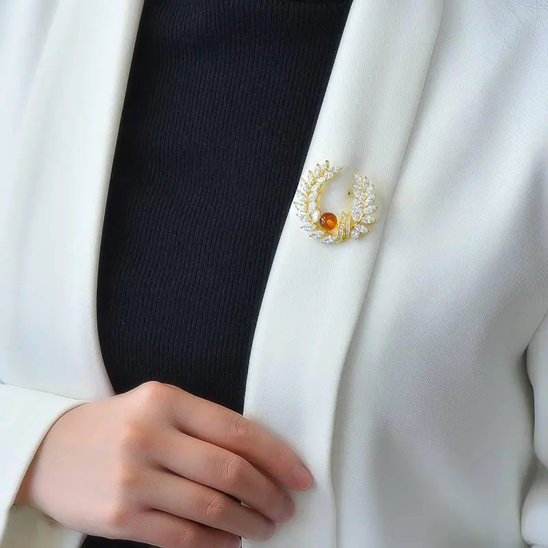 Natural Citrine Brooch - Bright Moon Model Elegance Crystal Country Arts and Crafts