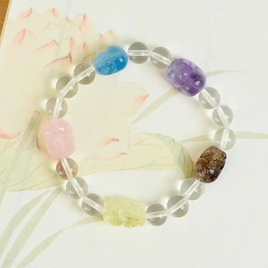 Duobao Luxe Pixiu Bracelet With White And Black Crystals Crystal Country Arts and Crafts