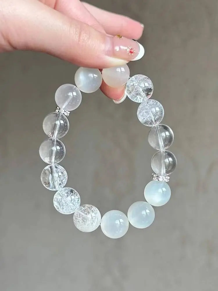 White Crystal Rime Single Loop Bracelet for Elegant Style Crystal Country Arts and Crafts