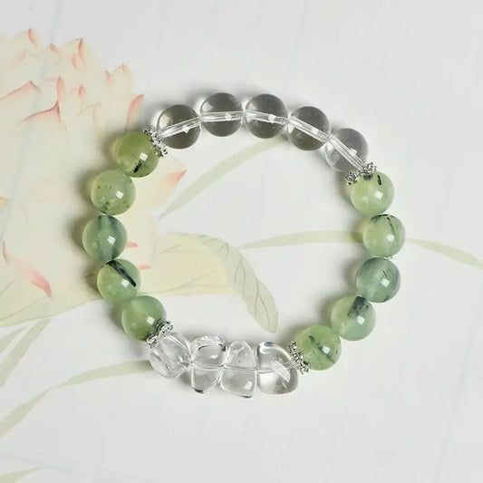 White Crystal Prehnite Good Luck Bracelet for Positivity Crystal Country Arts and Crafts