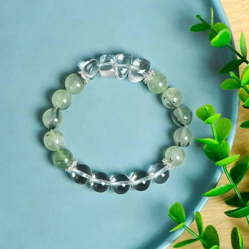White Crystal Prehnite Good Luck Bracelet for Positivity Crystal Country Arts and Crafts