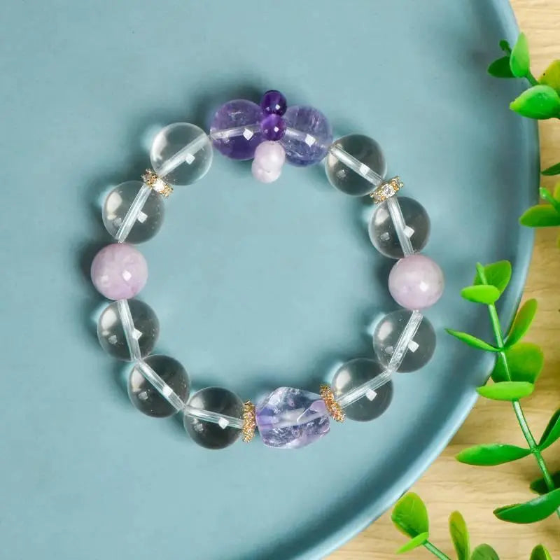 White Crystal Amethyst Faceted Bracelet for Elegant Style Crystal Country Arts and Crafts
