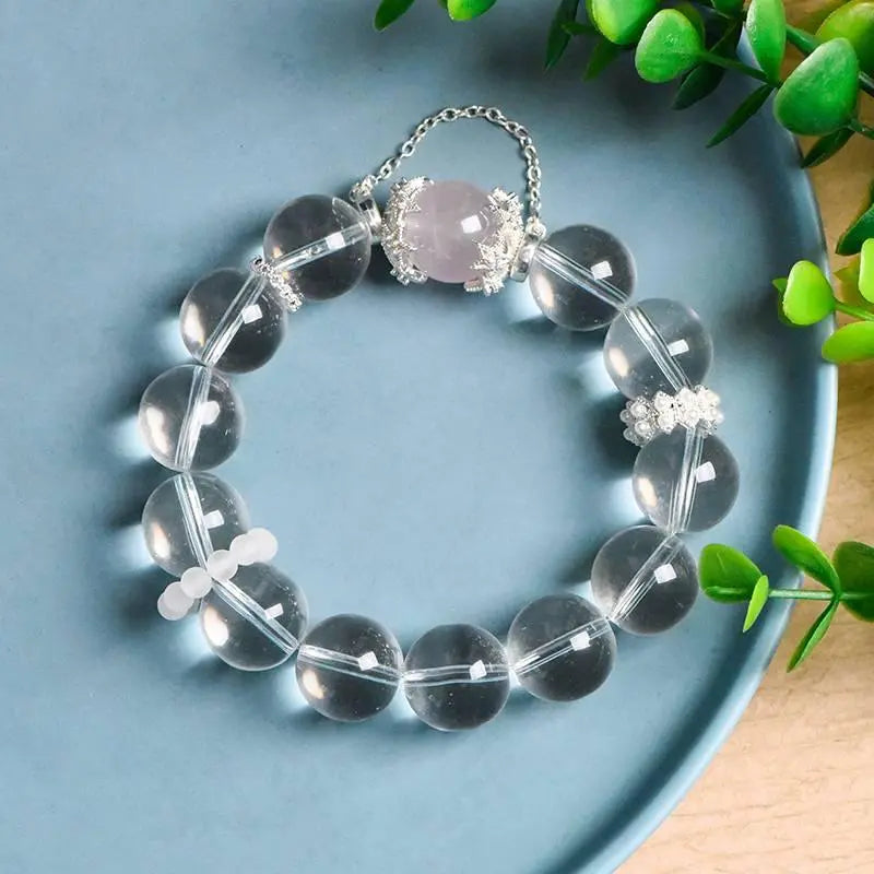 White Crystal Pink Quartz Single Loop Bracelet for Elegance Crystal Country Arts and Crafts
