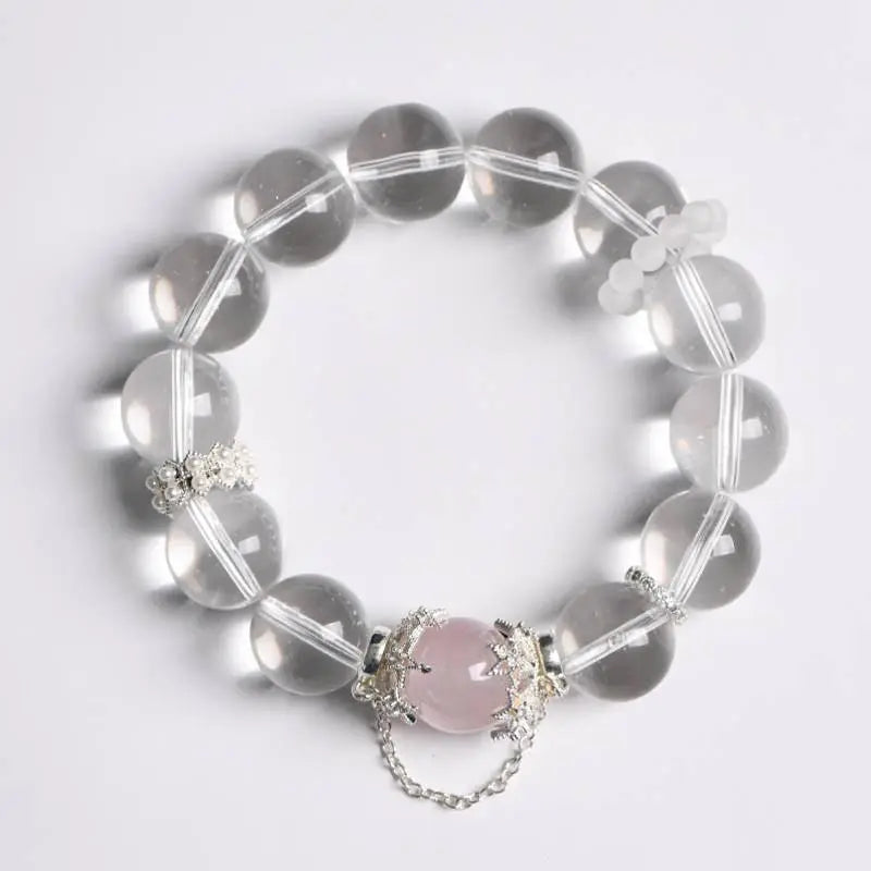 White Crystal Pink Quartz Single Loop Bracelet for Elegance Crystal Country Arts and Crafts
