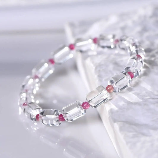 White Crystal Rubellite Bead Bracelet for Elegant Style Crystal Country Arts and Crafts