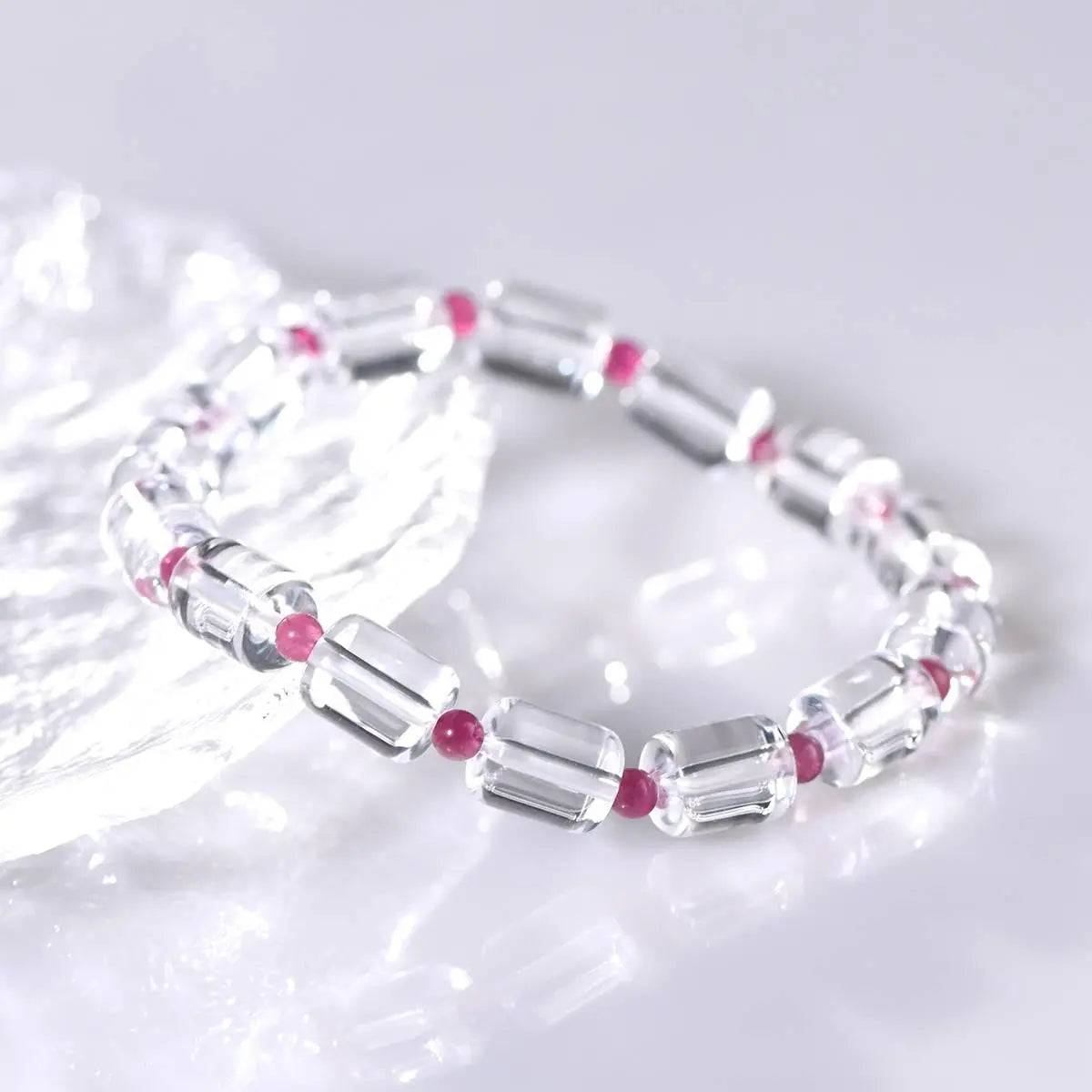 White Crystal Rubellite Bead Bracelet for Elegant Style Crystal Country Arts and Crafts