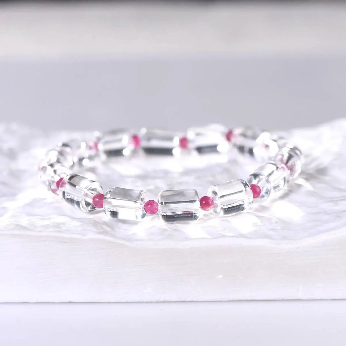 White Crystal Rubellite Bead Bracelet for Elegant Style Crystal Country Arts and Crafts