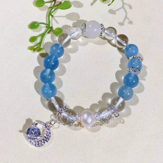Natural Aquamarine Bracelet with Elegant Celestial Design Crystal Country Arts and Crafts