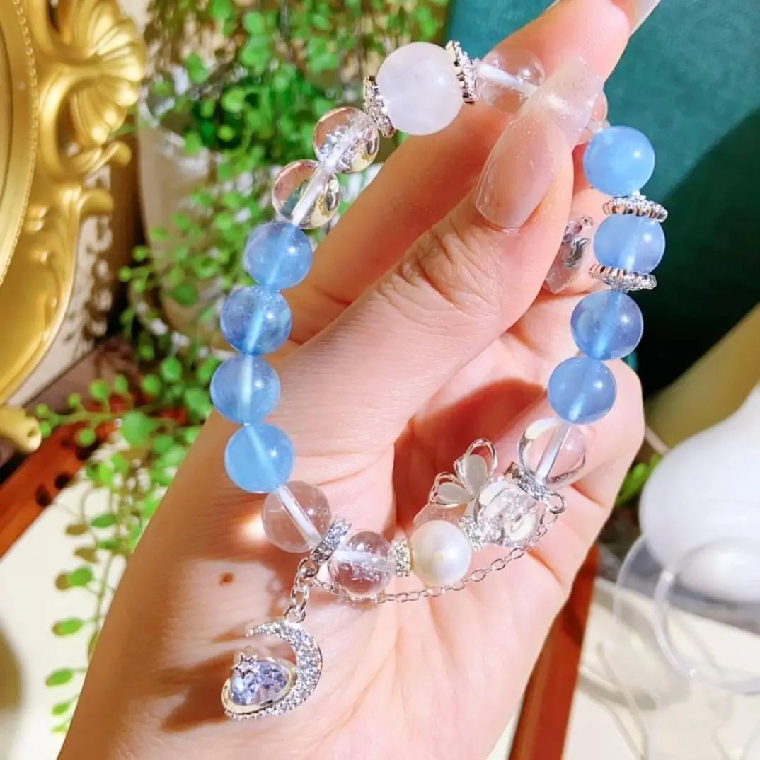 Natural Aquamarine Bracelet with Elegant Celestial Design Crystal Country Arts and Crafts