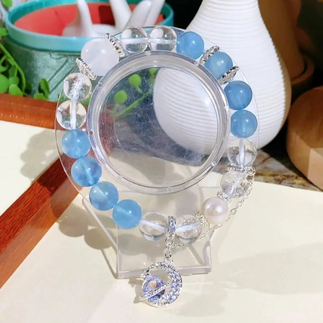 Natural Aquamarine Bracelet with Elegant Celestial Design Crystal Country Arts and Crafts