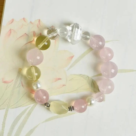 Jelly Pink and White Crystal Double-Pointed Bracelet Crystal Country Arts and Crafts