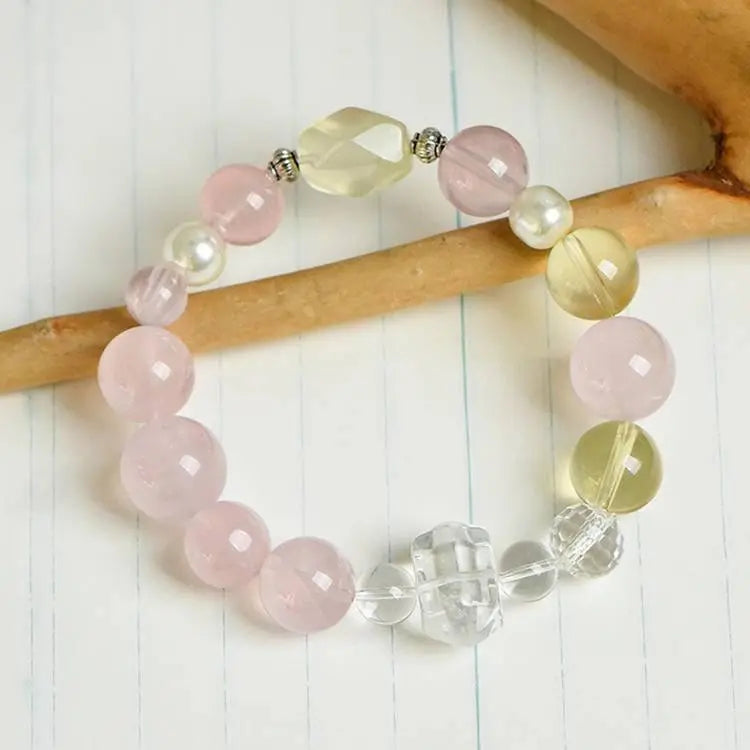 Jelly Pink and White Crystal Double-Pointed Bracelet Crystal Country Arts and Crafts