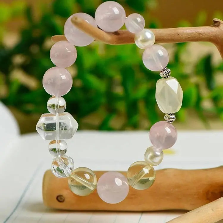 Jelly Pink and White Crystal Double-Pointed Bracelet Crystal Country Arts and Crafts