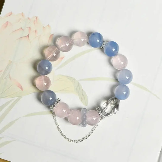 Pink Quartz Blue Agate White Crystal Bracelet for Elegance Crystal Country Arts and Crafts