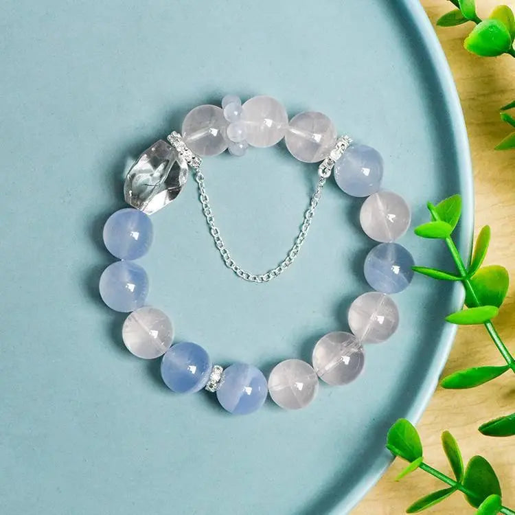 Pink Quartz Blue Agate White Crystal Bracelet for Elegance Crystal Country Arts and Crafts