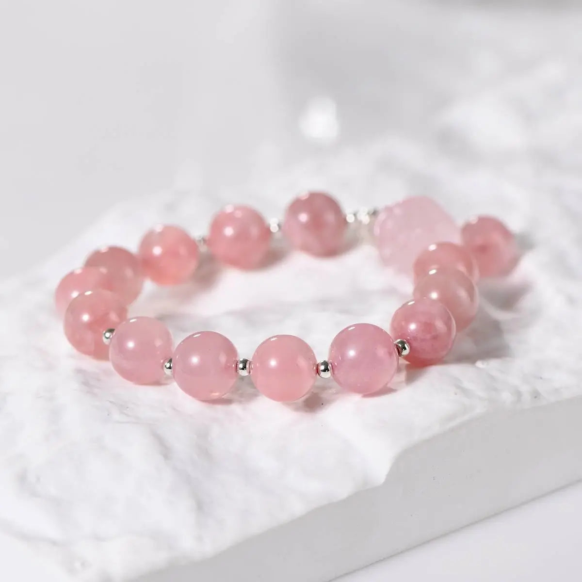 Natural Horse Flour Bracelet with Silver Beads and Crystal Crystal Country Arts and Crafts