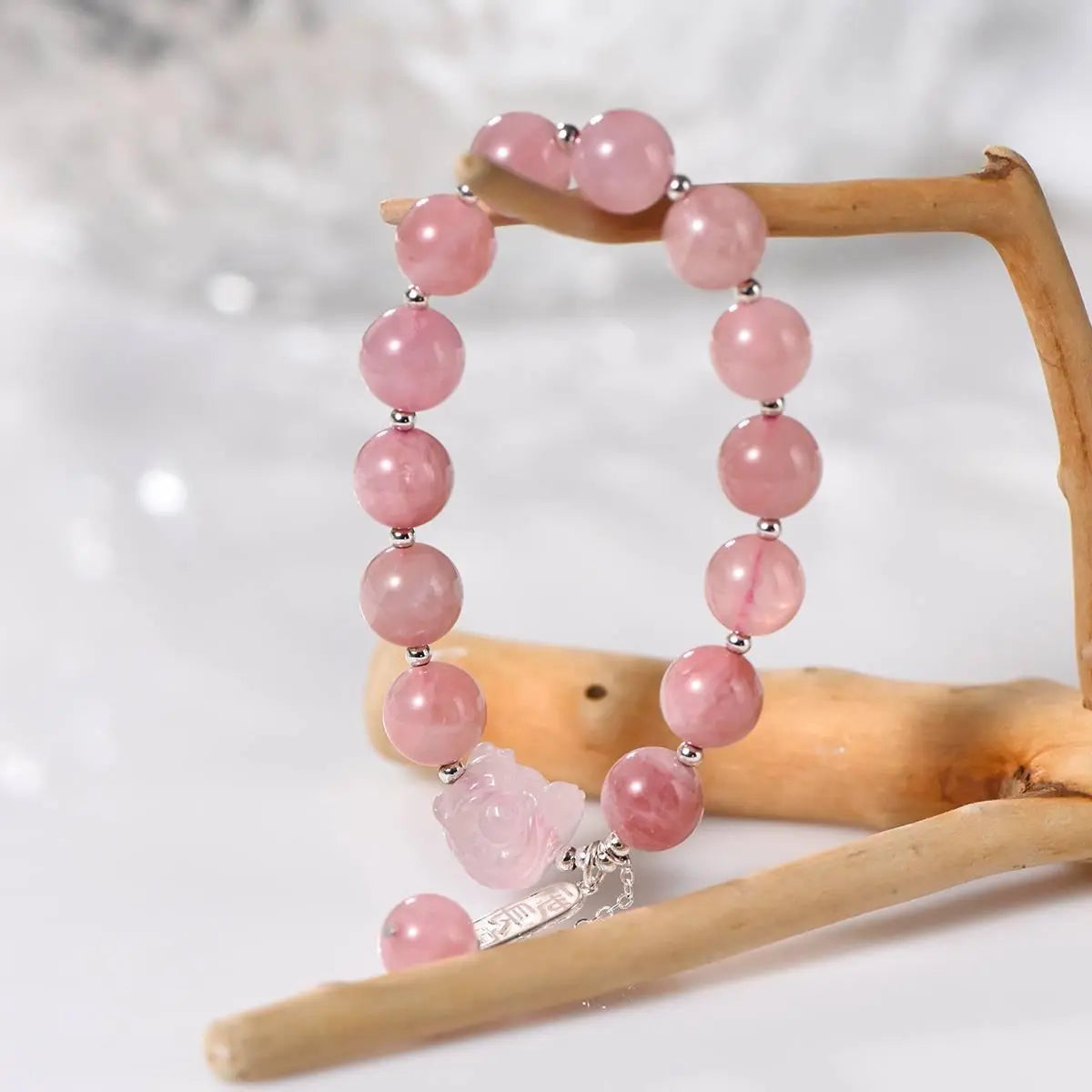 Natural Horse Flour Bracelet with Silver Beads and Crystal Crystal Country Arts and Crafts