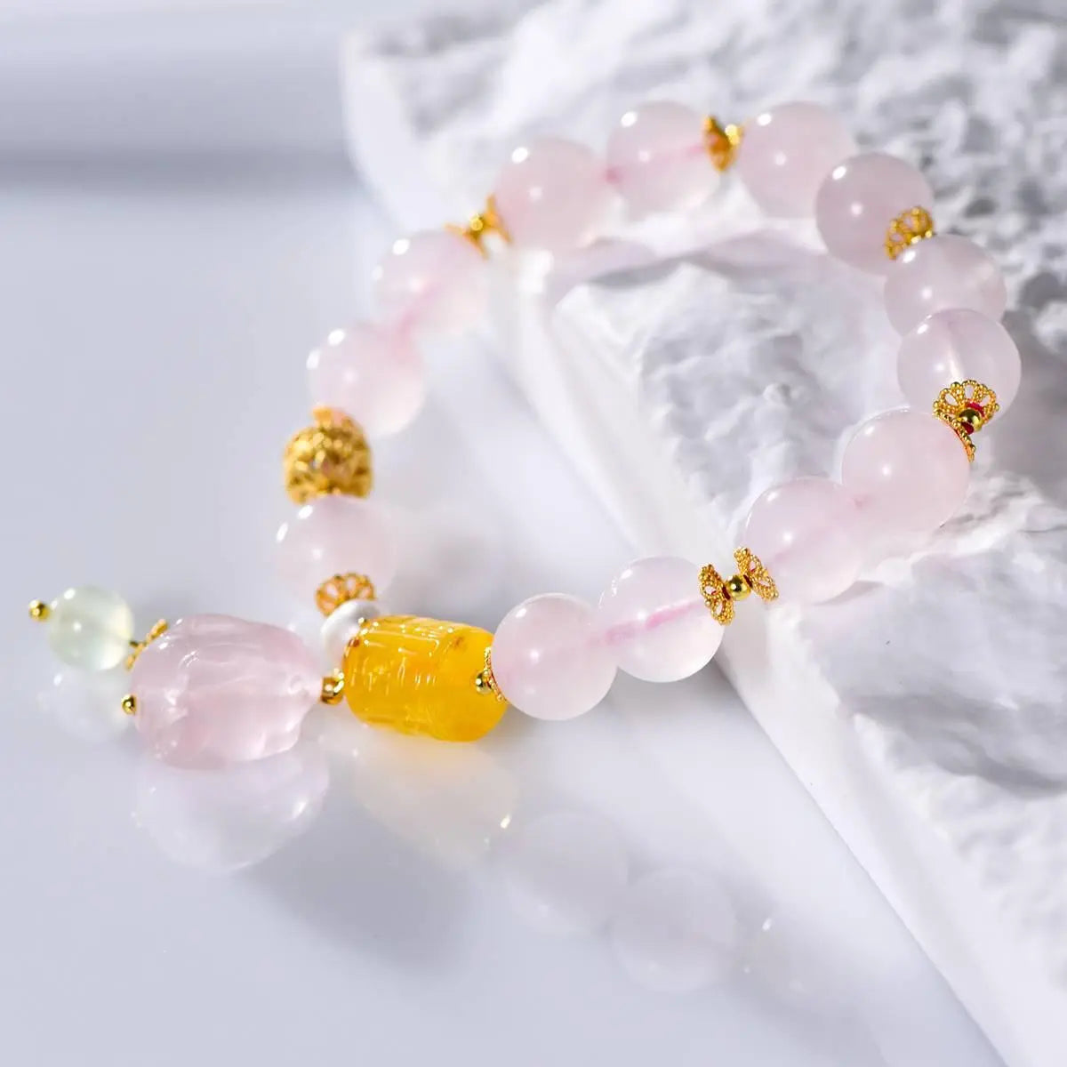 Pink Quartz Bunny Bracelet for Elegant Style and Positive Energy Crystal Country Arts and Crafts