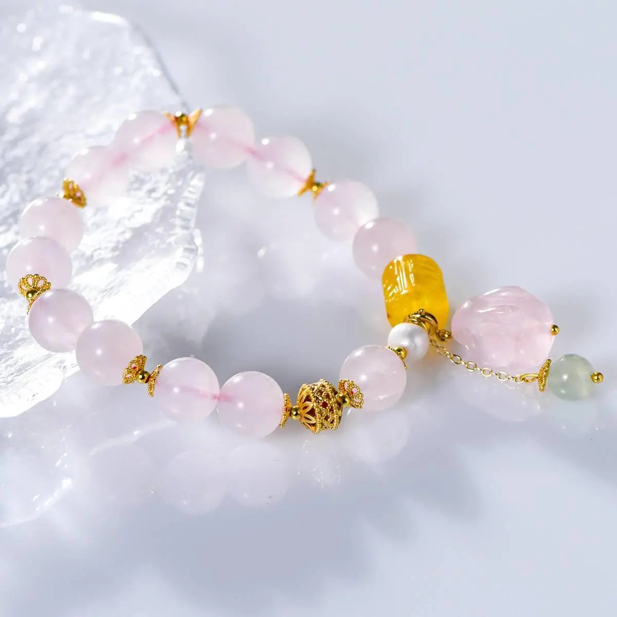 Pink Quartz Bunny Bracelet for Elegant Style and Positive Energy Crystal Country Arts and Crafts