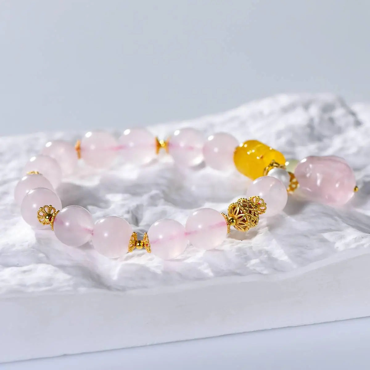 Pink Quartz Bunny Bracelet for Elegant Style and Positive Energy Crystal Country Arts and Crafts