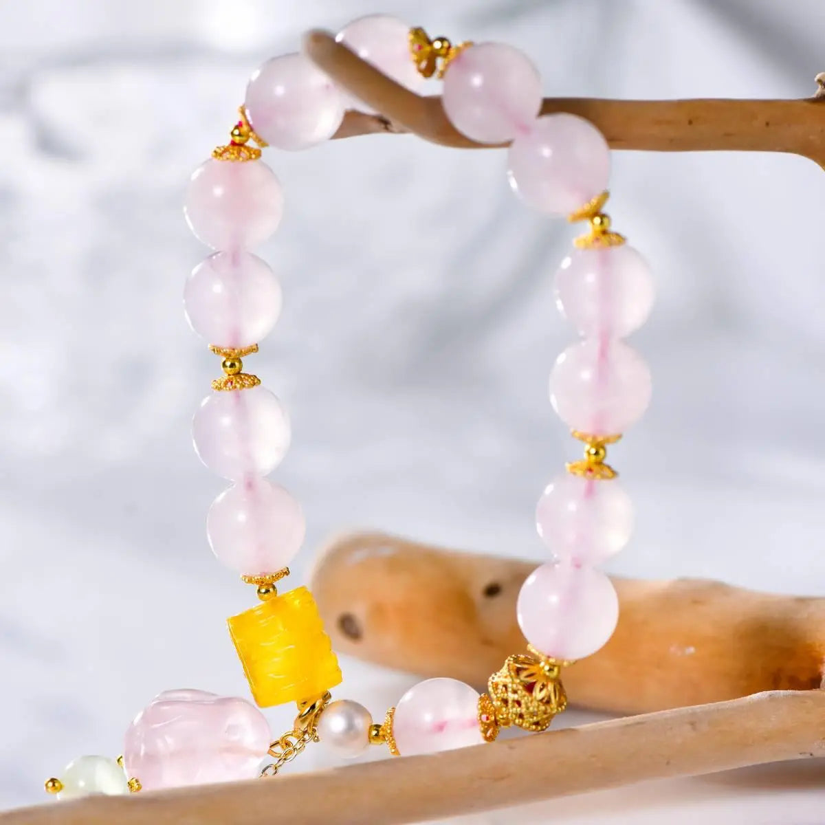 Pink Quartz Bunny Bracelet for Elegant Style and Positive Energy Crystal Country Arts and Crafts