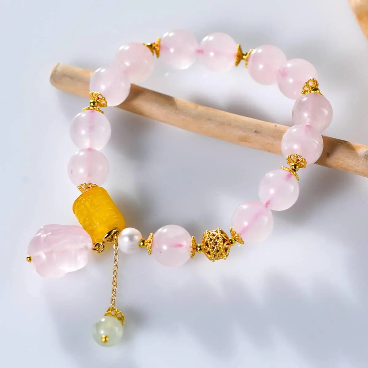 Pink Quartz Bunny Bracelet for Elegant Style and Positive Energy Crystal Country Arts and Crafts