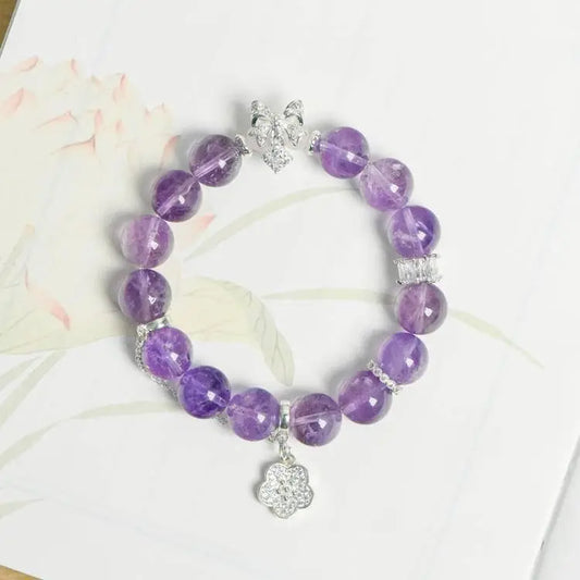 Amethyst Flower Pendant Bracelet for Elegant Style Crystal Country Arts and Crafts