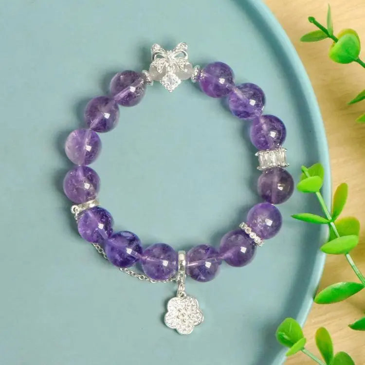 Amethyst Flower Pendant Bracelet for Elegant Style Crystal Country Arts and Crafts