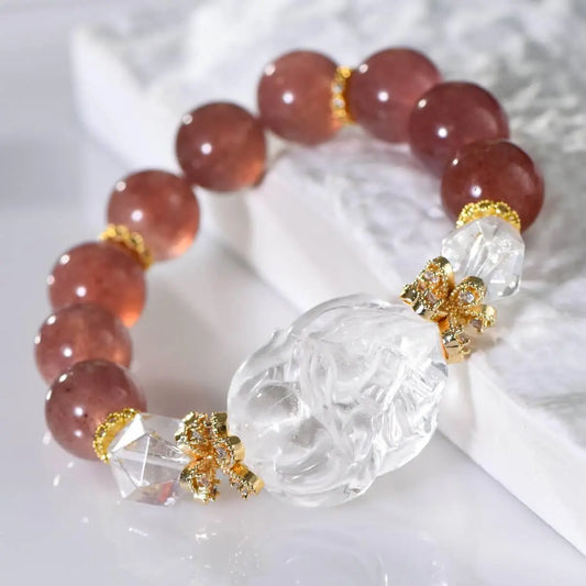 Enchanted Nine-Tailed Fox Bracelet - Starlight Strawberry Crystal Charm Jewelry for Mystical Elegance Crystal Country Arts and Crafts