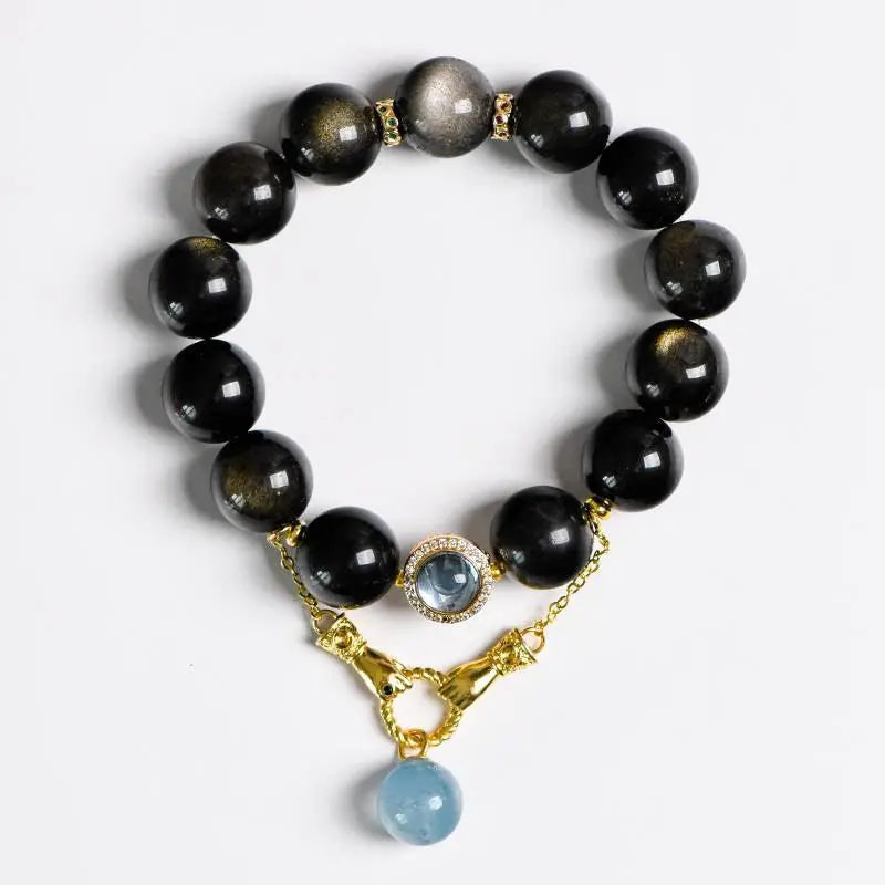 Obsidian Aquamarine Bracelet with Elegant Crystal Accents Crystal Country Arts and Crafts