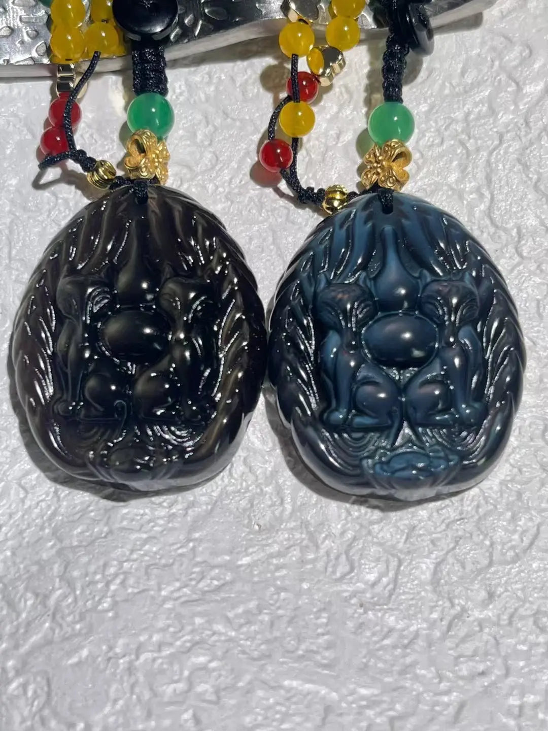 Ice-Colored Obsidian Double Fox Keychain Bag Charm - Wealth Attracting & Protective Amulet Gift Chenming Arts and Crafts