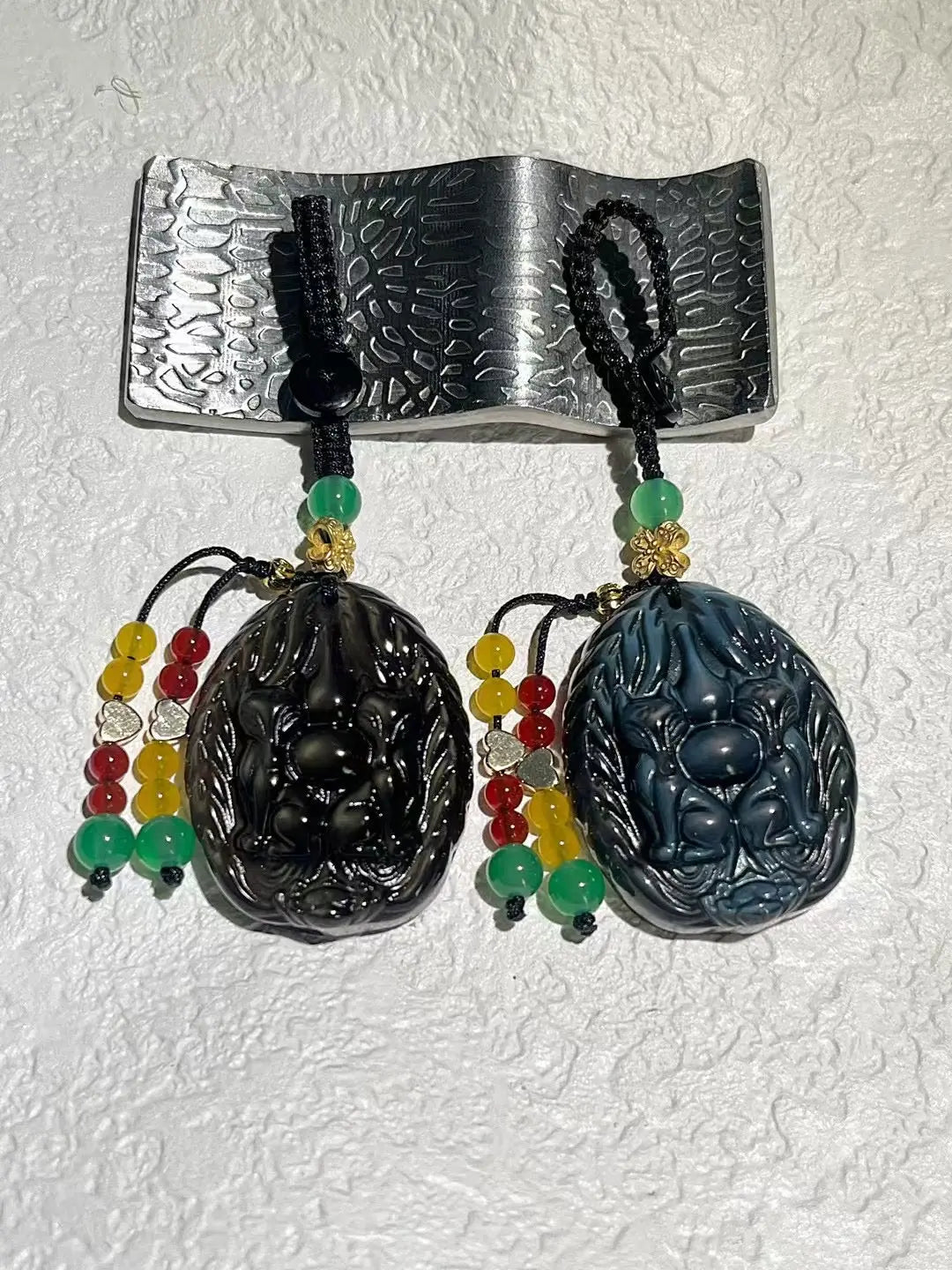 Ice-Colored Obsidian Double Fox Keychain Bag Charm - Wealth Attracting & Protective Amulet Gift Chenming Arts and Crafts
