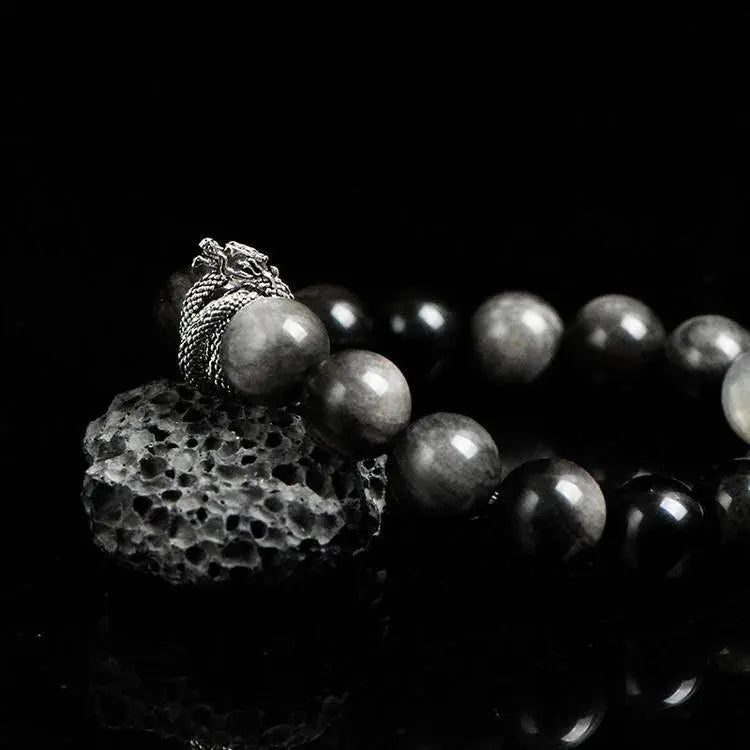 Natural Silver Sheen Obsidian Labradorite Spirit Snake Bracelet Crystal Country