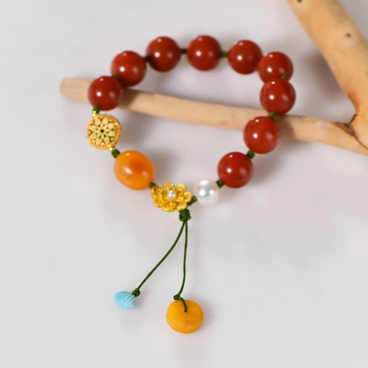 Natural Cinnabar with Carbon Baked Bodhi Bracelet 55mm Crystal Country
