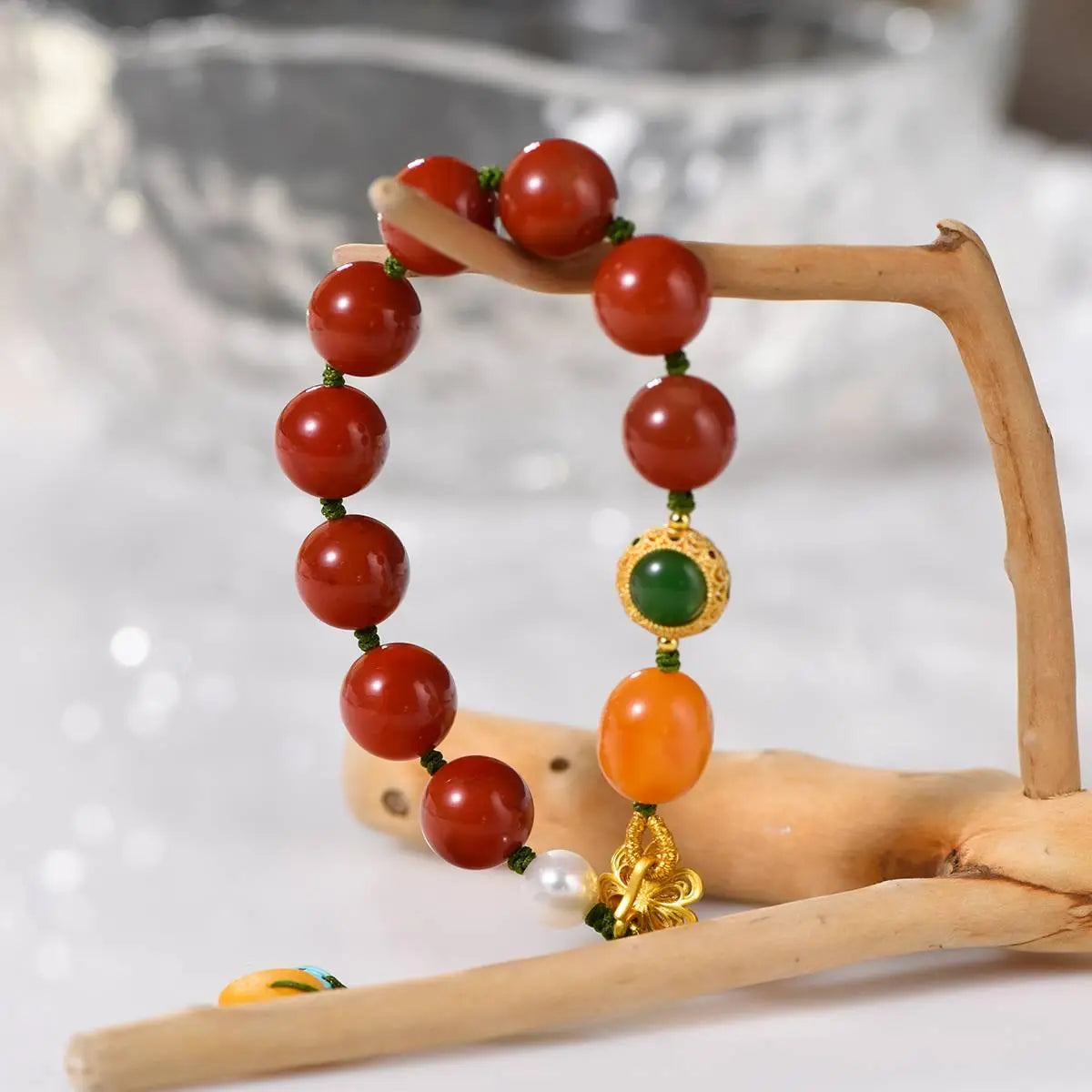 Natural Cinnabar with Carbon Baked Bodhi Bracelet 55mm Crystal Country
