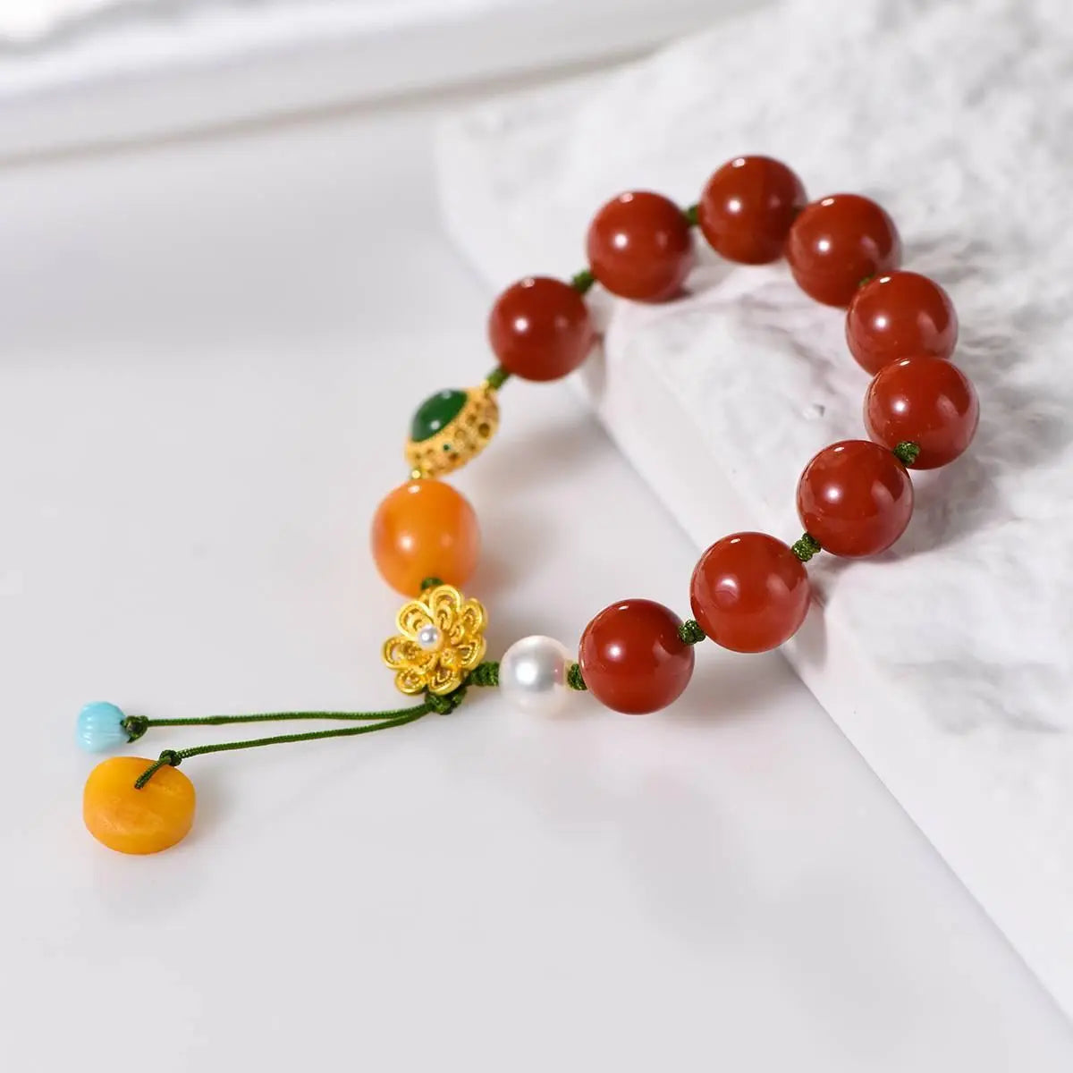 Natural Cinnabar with Carbon Baked Bodhi Bracelet 55mm Crystal Country