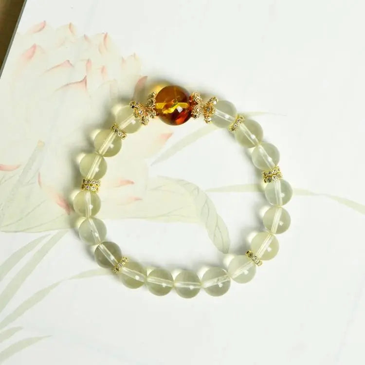 Natural Lemon Citrine and Amber Single Loop Bracelet Crystal Country
