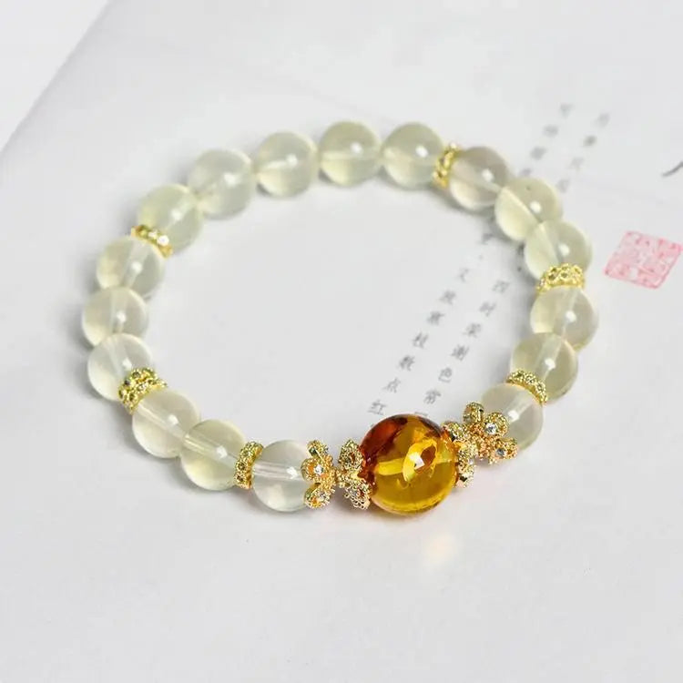 Natural Lemon Citrine and Amber Single Loop Bracelet Crystal Country