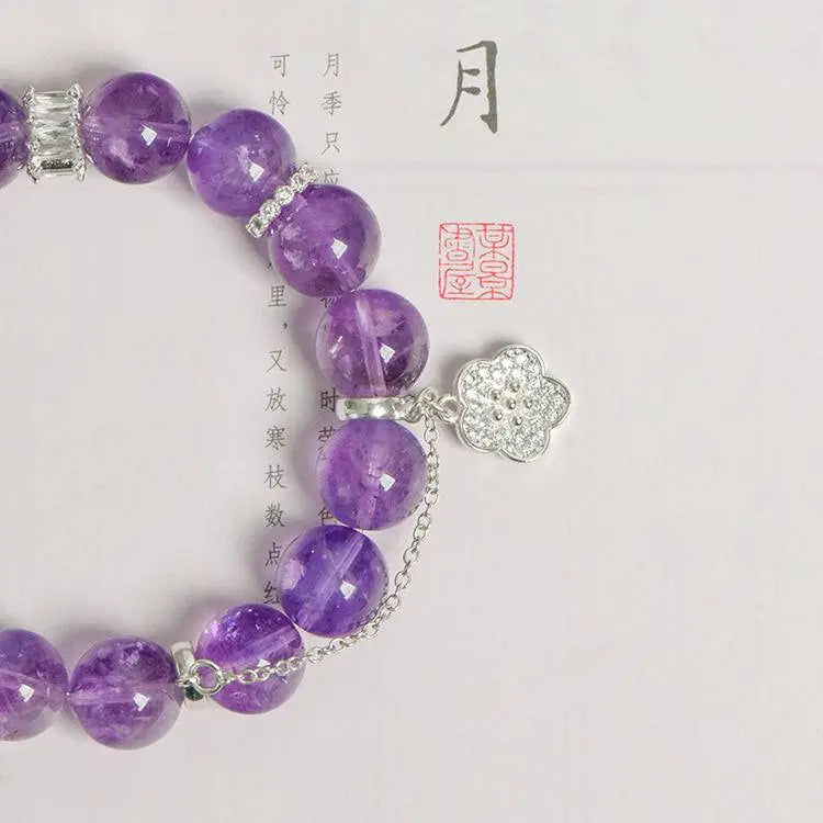 Natural Amethyst Single Loop Bracelet with Flower Charm Crystal Country