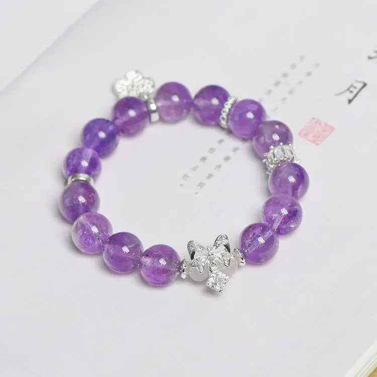 Natural Amethyst Single Loop Bracelet with Flower Charm Crystal Country